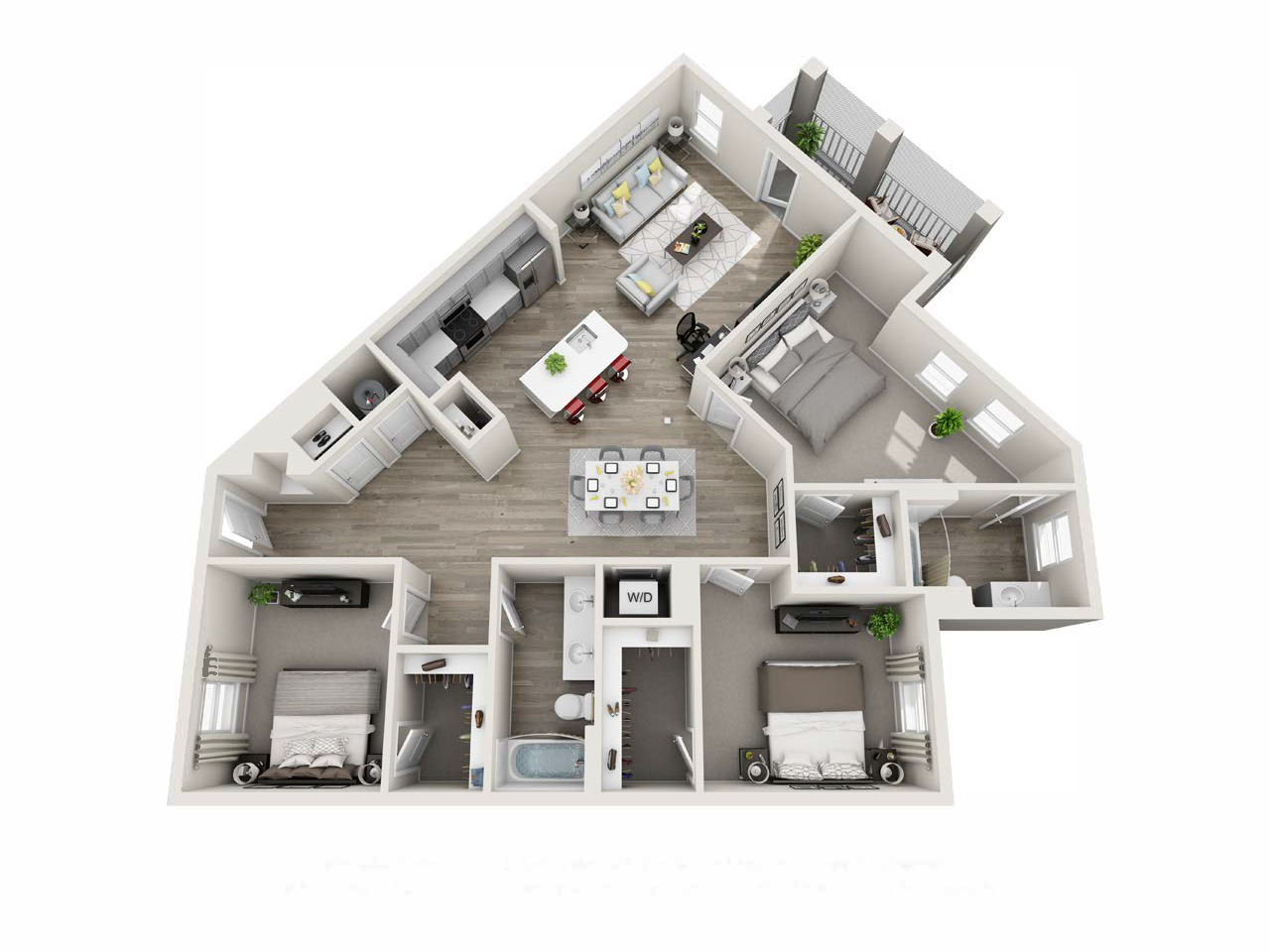 Floor plan for 3 beds, 2 baths, 1589 sqft